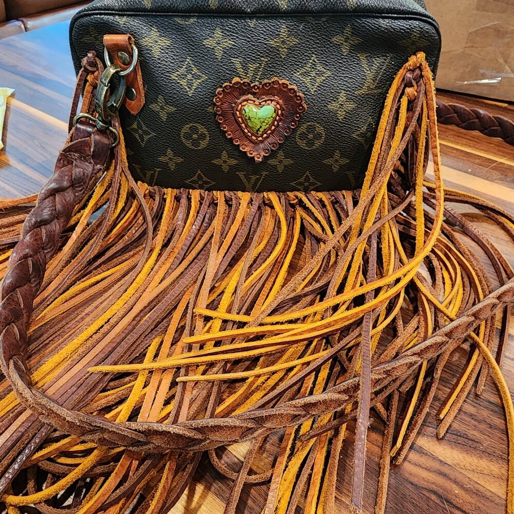 Revamped boho vintage Louis Vuitton crossbody fringe bag
